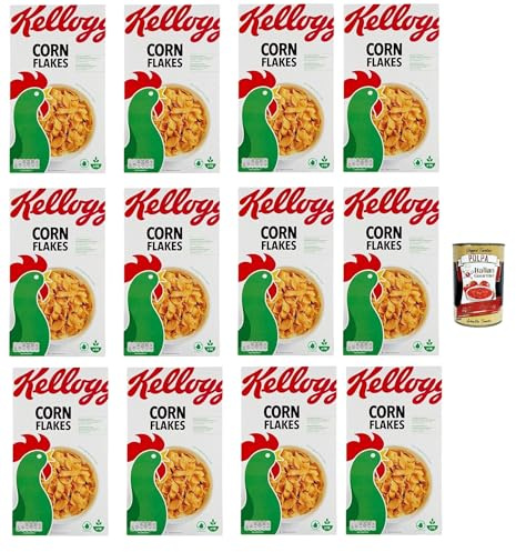 Corn Flakes Knusprige goldene und leckere ohne Palmöl ohne Farbstoffe ohne künstliche Aromen, FRÜHSTÜCKS CEREALIEN, 12x 500g + Italian Gourmet polpa 400g