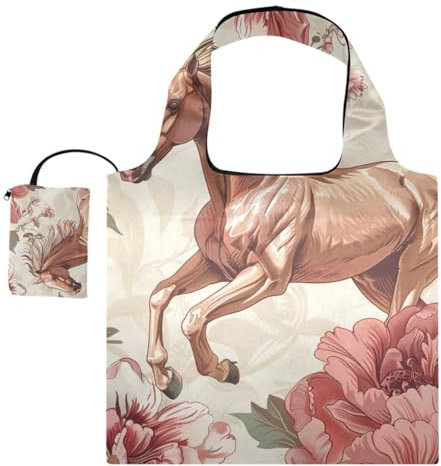 OWFKAY Große faltbare Einkaufstasche, Pferd, extra große Einkaufstasche, wasserdicht und leicht, 46 x 41 cm, -524- Pferd, Einheitsgröße