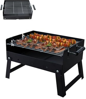 Barbecue Carbonella Portatile XXL GMR Trading - Griglia Acciaio 45,5x35cm, Gambe Pieghevoli, Maniglie Laterali, Compatto per Tavolo, Balcone, Campeggio, BBQ da Esterno Made in Italy