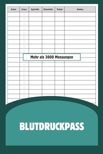 Blutdruckpass: Blutdruck heft zum eintragen | Blutdruck Tagebuch zum täglichen Aufzeichnen für mehr als 3000 Einträge | Format A5