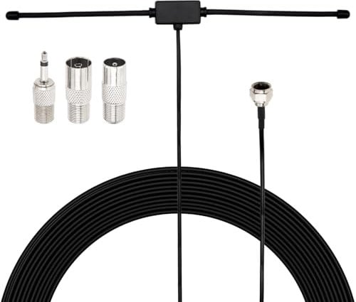 BOOBRIE FM Antenna 75 Ohm with 3M Extension Cable and 3PCS F Type to TV/RCA Universal Adapter for Bose Wave, Yamaha, JVC, Pioneer, Panasonic, Audio/Visual Systems and Bluetooth Receivers