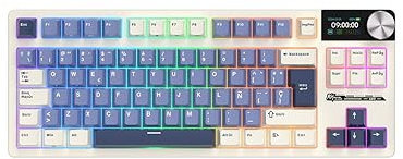 RK ROYAL KLUDGE RK S85 ISO-ES -Teclado Mecánico Gaming 80% -Teclado Inalámbrico en Español -Pantalla LCD -RGB -Bluetooth/2.4G/USB-C -Hot-Swap -Mac/Windows -Modelo Horizon/Switch Táctil Beige.(Brown)