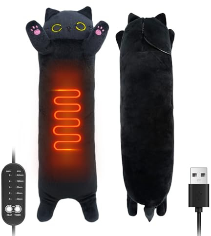 KBIBCK Electric Heating Pad for Period Pain Relief, 50 cm Long Cat Plush Body Toy, USB Powered Menstrual Heating Pad, Black Cat Stuffed Animal Soft Plush Electric Heat Pads for Women Kids Girls Mum