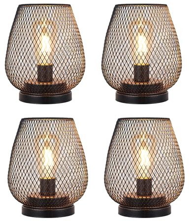 JHY DESIGN Juego de 2 lámparas LED de jaula metálica, lámpara alimentada por batería, inalámbrica, 17 cm de alto, estilo industrial, para sala de estar, lámpara de mesa de batería para decoración