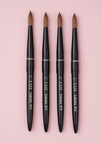 CAMI Kolinsky Acrylic Nail Brush – Professional 100% Pure Kolinsky Hair, Smooth Acrylic Application, Sizes #12 & #14 (Black, #12)