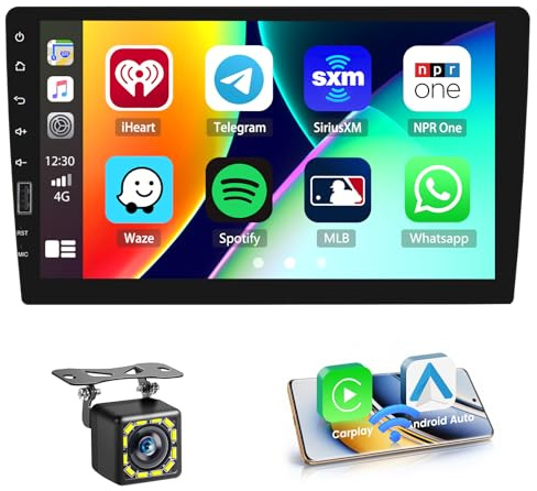 Hikity Radio Coche 1 DIN 9 Wireless CarPlay Android Auto BT FM | Reproducción de Video. Salida de Video. SWC. Pantalla Táctil. Cámara+MIC