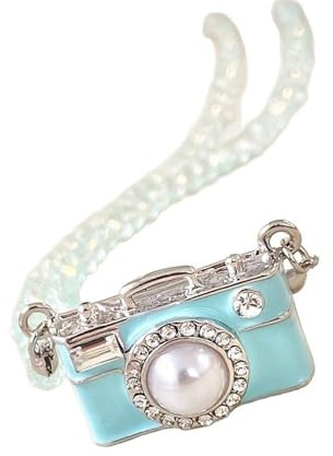 [Kfwfuaee] Camera Pendant Necklace 45cm Adjustable Chain Crystal Beads Jewelry Accessories Daily Outfit and Gift Camera Pendant Necklace