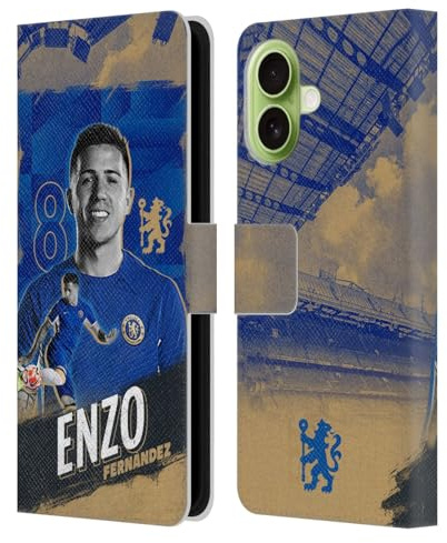 Head Case Designs Offizielle Chelsea Football Club Enzo Fernández 2023/24 Erstes Team Leder-Wallet-Hülle Kompatibel mit Apple iPhone 17