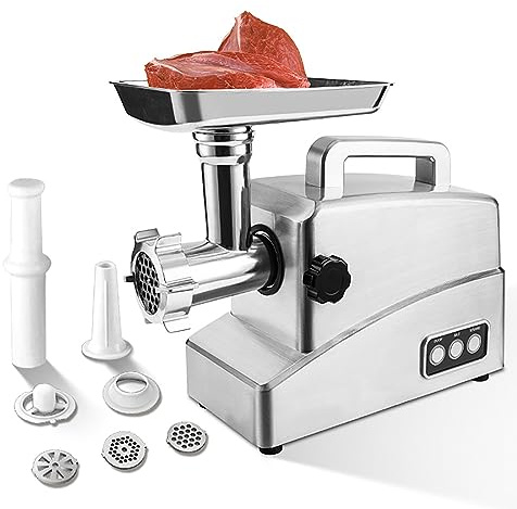 FHRKA Tritacarne Elettrico Commerciale - Tritacarne da 2000W ad Alta Potenza per Cucine Professionali e Lavorazione Alimentare - Preparazione di Salsicce Efficiente