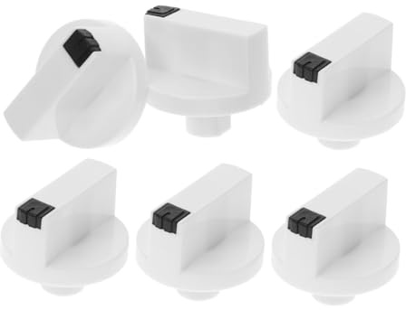 SMASOLO 6pcs White Gas Range Control Knobs for Oven and Water Heater Rotary Replacement Switches for Kitchen Appliances with Easy Installation and Broad Compatibility