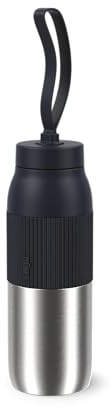 Emsa beYou Twist Isolier-Trinkflasche, 0,5 Liter, mit integriertem Sieb und Trageband, 100% dicht, spülmaschinengeeignet, für Reisen, unterwegs, Büro, für Kohlensäure geeignet, Schwarz, N2193700