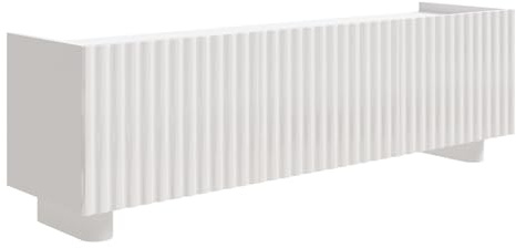 Selsey TV Lowboard Weiß Modernes TV Kommode 144 cm Hochglanz MDF-Fronten & Laminierter Korpus Ovale Füße & Push-to-Open-System Ideal für Wohnzimmer Skandinavisches Design
