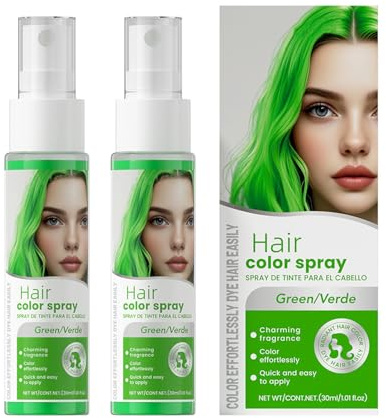 Clawrex Tinte temporal para el pelo, 2 unidades, spray para el pelo, color líquido en S pray, tinte para el pelo para Halloween, carnaval, cosplay (verde)