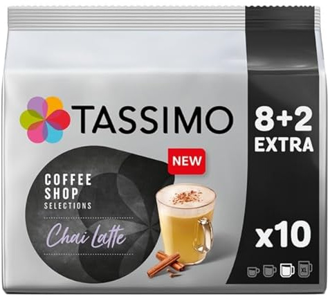 Tassimo Coffee Shop Selections Chai Latte Coffee Pods x10 (Pack of 1, Total 10 Capsules) Black Tea with Indian Spices & Creamy Milk