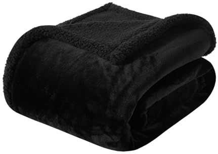COZYXWORLD Sherpa Kuscheldecke mit Flanellseite, 135x150 cm,Schwarz | Fleecedecke mit Flanell Sherpa Flauschige Sofadecke und Couchdecke Wohndecke für Sofa Bett Wohnzimmer Tagesdecke