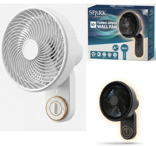 LoLek Spark Ventilador de Pared 10 90W Alta Velocidad, 3 Velocidades, Cabezal Oscilante, Ahorro de Espacio para Hogar y Oficina