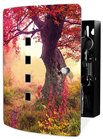 banjado Design Schlüsselkasten aus Edelstahl für 10 Schlüssel/Schlüsselbox zur Schlüsselaufbewahrung 24 x 21,5 x 7cm groß mit praktischem Magnetverschluss/Motiv Lichtung Im Herbst