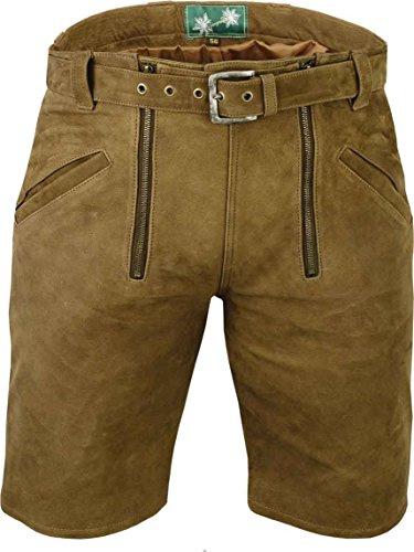 Kurze Lederhose mit gürtel- Lederhose Herren kurz inklusive Gürtel echt Leder Nubuk Zunfthose in Camel, Zimmermannshose Leder, Hellbraun