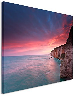 Paul Sinus Art XXL Fotoleinwand 120x80cm Landschaftsfotografie – Sonnenaufgang am Atlantik, Frankreich auf Leinwand exklusives Wandbild moderne Fotografie für ihre Wand in vielen Größen