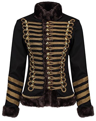 Ro Rox Veste Défilé Parade Militaire de Femme Fausse Fourrure - Noir et Brun (XL)