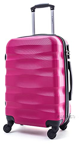 R.Leone Valigia da 1 pezzo Fino a Set 4 Trolley Rigido grande, medio, bagaglio a mano e beauty case 4 ruote in ABS 2050 (Fucsia, L (Grande))