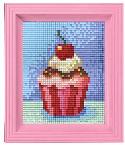Pracht Creatives Hobby Pixel P31228 Mosaik Geschenkverpackung Cupcake, Pixelbild mit Rahmen, kinderleichtes Stecksystem, ohne Bügeln und Kleben, Steinchen aus Biokunststoff