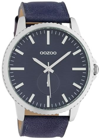Oozoo Herrenuhr mit Lederband und gerändelter Lünette 46 MM Blau/Blau C10332