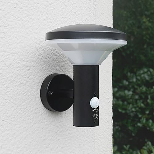 NBHANYUAN Lighting Outdoor Wall Light with Sensor,IP44 SUS304 Stainless Steel Outside PIR Light Fixture External Wall Lamp for Patio,Porch,Black,3000K Warm Light 1000LM