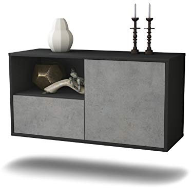 Dekati Lowboard Phoenix hängend (92x47x35cm) Korpus anthrazit matt - Front Beton Optik - Push to Open - hochwertige Leichtlaufschienen