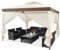 COSTWAY Gazebo da Giardino con Zanzariera 3 x 3 m, Struttura in Acciaio e 4 Tendine Poliestere Laterali (Beige)
