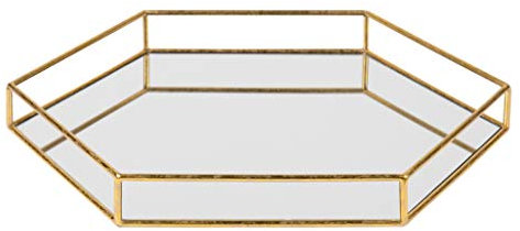 Biznest Felicia Metal Mirrored Hexagon Decorative Tray With Handles A Tray Cosmetic Organisers And Serving Tray