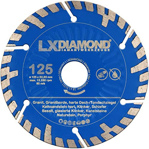 LXDIAMOND 2x Diamant-Trennscheibe 125mm x 22,23mm Premium Diamantscheibe KS, Kalksandstein hart, Granit, Granitborde, Naturstein, Turbo Diamanttrennscheibe für Mauernutfräse 125 mm