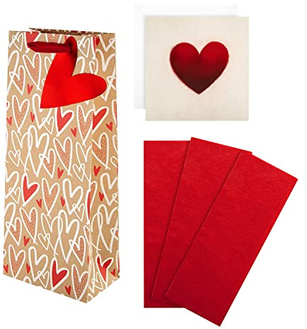 Hallmark Liebeskarte, Flaschentasche und Taschentuch-Set – Herz-Design
