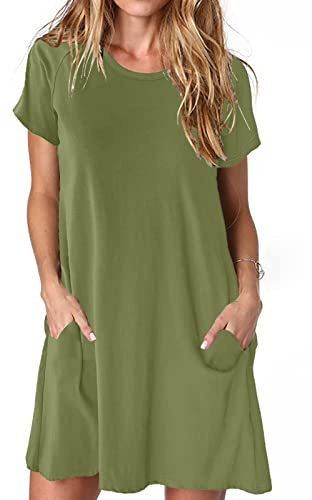 ANCAPELION Damen Kleid Kurzarm T-Shirt Kleider A-Linie Minikleid Kurz Sommerkleid Rundhals Langes Shirt