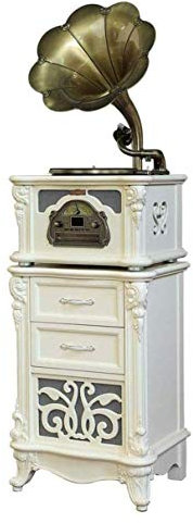 WSMLA Big Horn Bianco Vintage Classic Home Decoration Retro Antique Gramophone fonografo Turntable Vinyl Record Player Altoparlanti Stereo del Sistema di Controllo del Lettore LP Player