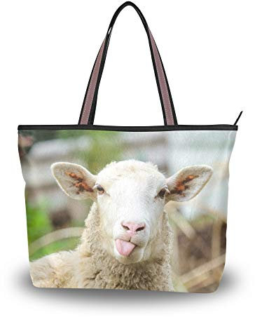 TropicalLife Lustige Schafe Damen Tote Bag Handtasche Gro?e Kapazit?t Schultertasche f¨¹r Schule Arbeit Reisen Einkaufen Strand, mehrfarbig, Large