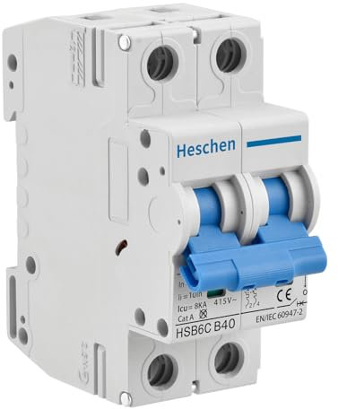 Heschen Disjoncteur miniature HSB6C, courant 40 A, 2 pôles, type B, capacité de coupure 6 kA, montage sur rail DIN