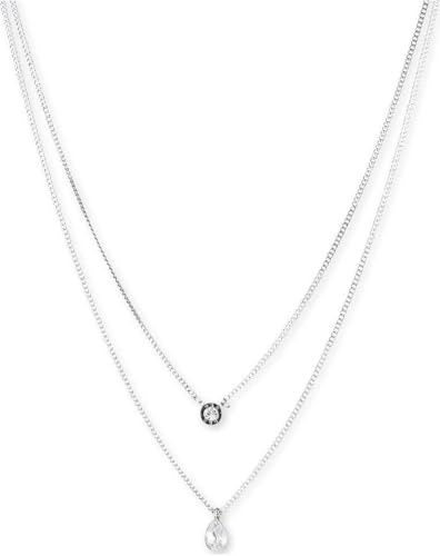 DKNY Silberfarbene zweireihige Halskette mit Doppelanhänger für Damen mit einem Kristallstein, 60483520
