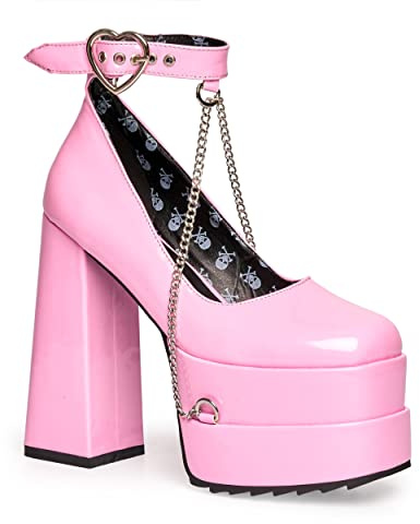 Lamoda Sweetheart Platform Heels - Pink Patent Chunky High Heels for Women UK3 Bold Gothic Party Shoes Trendy Alternative Footwear for Festivals, Clubs & Nights Out