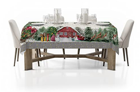 HomeLife Weihnachtstischdecke 140X190 – Weihnachtstischdecke für eine schöne Party – Weihnachtstischläufer aus 100% Cotton – Maschinenwaschbar – Weihnachtsdörfchen