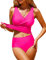 UMIPUBO Tankini Maillot de Bain Femme 2 Pieces,Maillot de Bain Gainant Ventre Plat avec Short,Sexy Col en V Tankini Grande Taille(Rouge Rose,L)