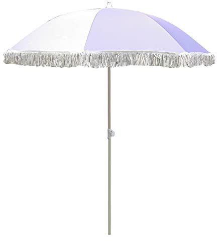 GQJNHUI 1.8m Lila Strandschirm Mit Quasten, Tragbarer Kippbarer Gartenschirm Marktschirm, Runder Sonnenschirm Terrassenschirm/Außenschirm Für Strand/Garten/Pool/Patio