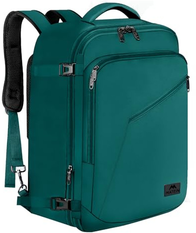 MATEIN Travel Backpack for Men Women, Carry on Backpack for Airplanes, Simple Daypack with Trolley Sleeve, Gifts for International Travelers, 35L, Peacock Blue
