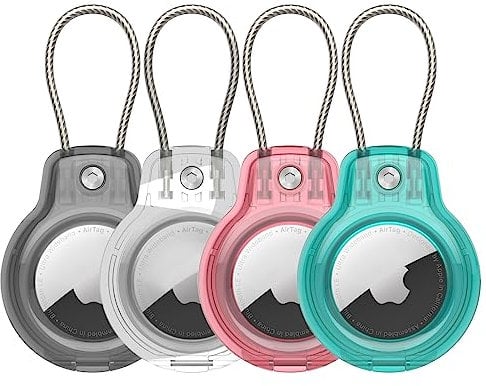 SPGUARD Compatible with Apple AirTag Secure Holder With Wire Cable,Air Tag Lock Case Keychain Key Ring Key Chain Luggage tag For Keys, Luggage & More