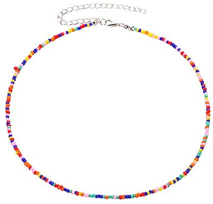 Cubahop Boho Bunte Seed Beads Choker Halsketten Silber Kragen Halskette Kette Schmuck für Frauen und Mädchen