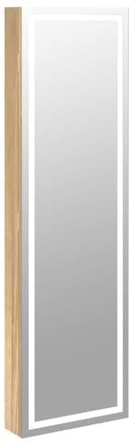 vidaXL Spiegel Schmuckschrank Wandmontage, Wandschrank mit LED Beleuchtung, Spiegelschrank mit Haken Bügeln Ablagen, Hängeschrank Kosmetikspiegel