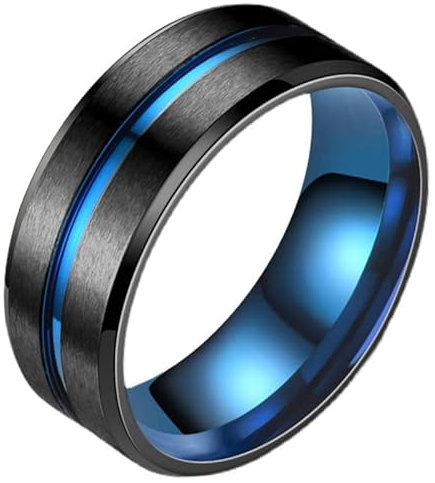 Joielavie Ring mit Kerbe in der Mitte, blau, schwarz, zweifarbig, Edelstahl, Ehering, Verlobungsring, Hochzeit, Schmuck für Herren, Edelstahl