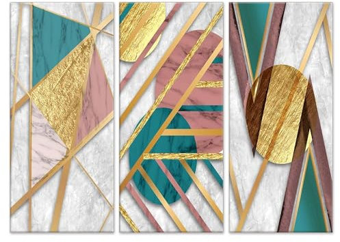 Lupia - GRANDE QUADRO Trittico Moderno | Stampa su Tela Figure Geometriche Astratte per Soggiorno e Ufficio | Pronto da Appendere | 3 Pezzi per Parete Artistica, Geometries 1, 122x180 cm, Legno