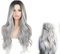 Perücke Damen Grau Lang, Ombre Silber Grau Lang Lockig, Perücke Damen, Grau Ombre Perücke Damen, Für Damen Den Täglichen Gebrauch Geeignet（25,5-27,5 Zoll）