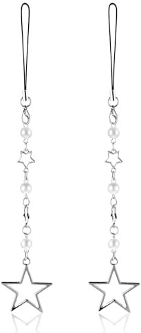 Amaxiu 2 Piezas Lindo Estrella Teléfono Encanto, Perla Colgante Móvil Cadena Correas de Joyería, Brillante Accesorios para Mujeres Niñas, Acero